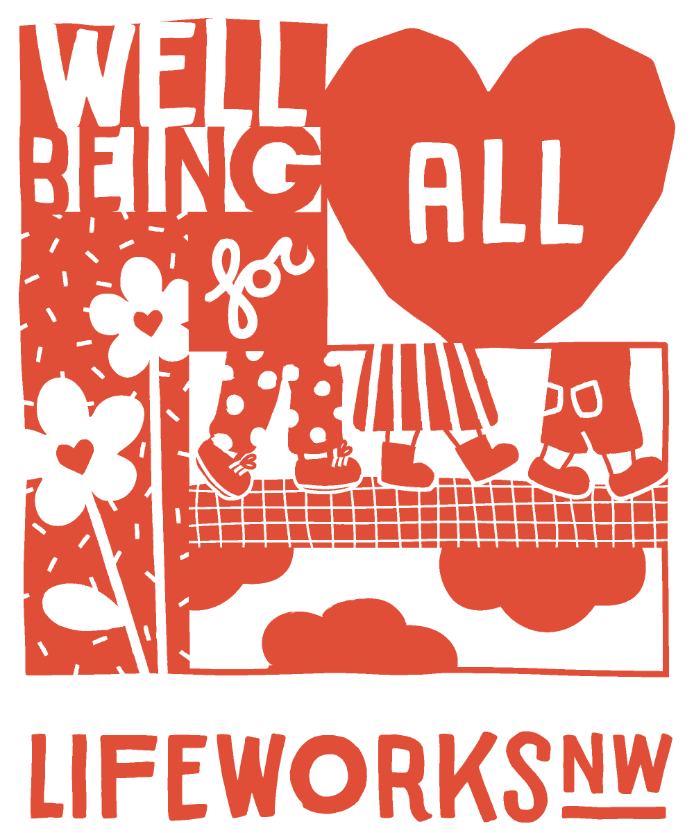 The 2025 LifeWorks NW NAMIWalks t-shirt design features the tagline "Wellbeing for all."